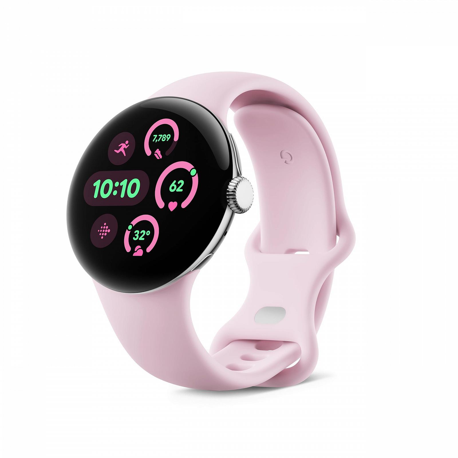 Смарт-годинник Google Pixel Watch 3 41 мм, полірований сріблястий алюмінієвий корпус, рожевий кварцовий ремінець, LTE, фото №1