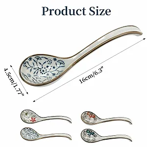 Набор керамических ложек для рамена, набор из 4 азиатских суповых ложек с крючками, японские фарфоровые ложки, глубокие керамические ложки для рамена, фо, мисо, супов, элегантные фарфоровые ложки synthetic.ua - Фото 1