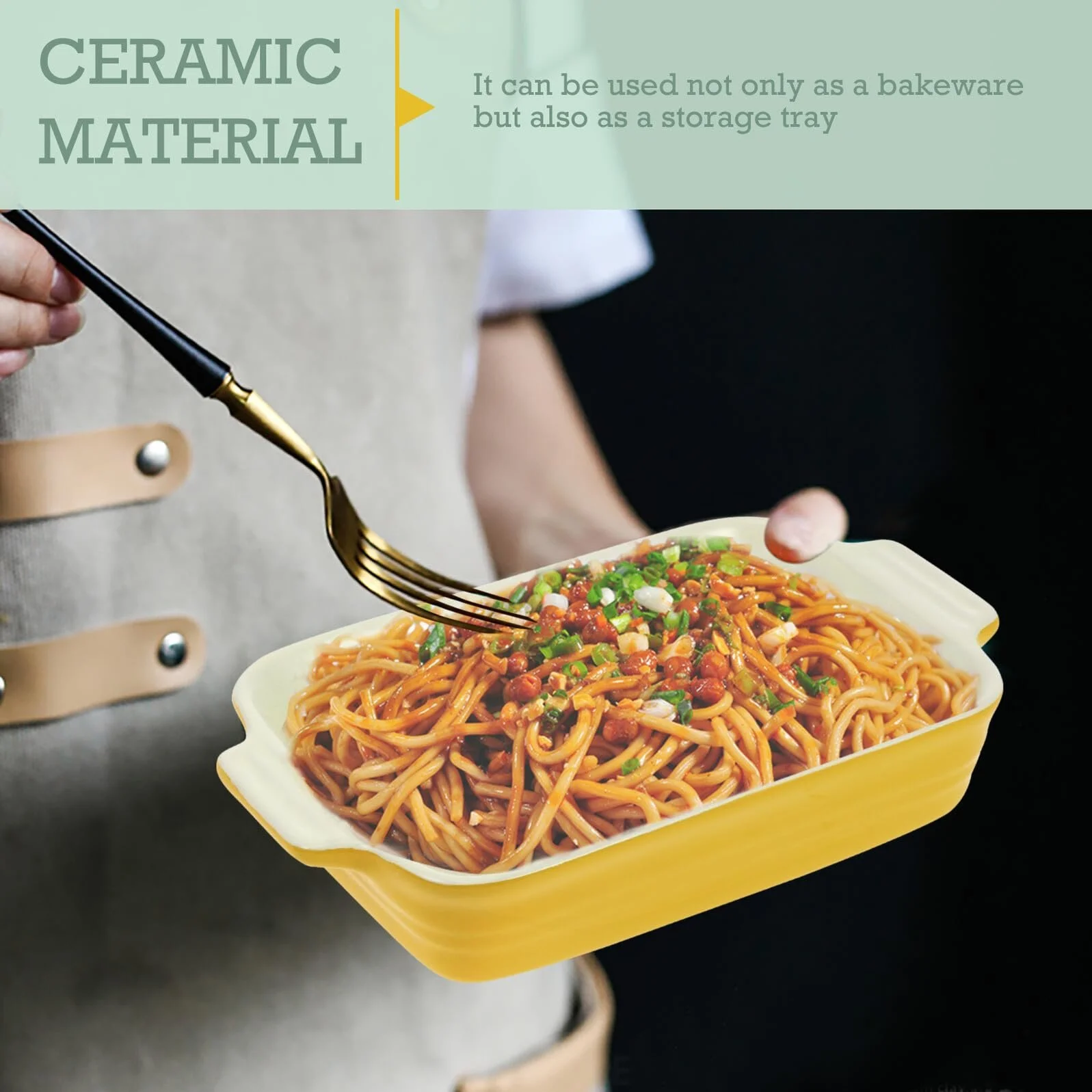 Прямоугольная форма для запекания TOYANDONA керамическая с двумя ручками Желтая, фото №5