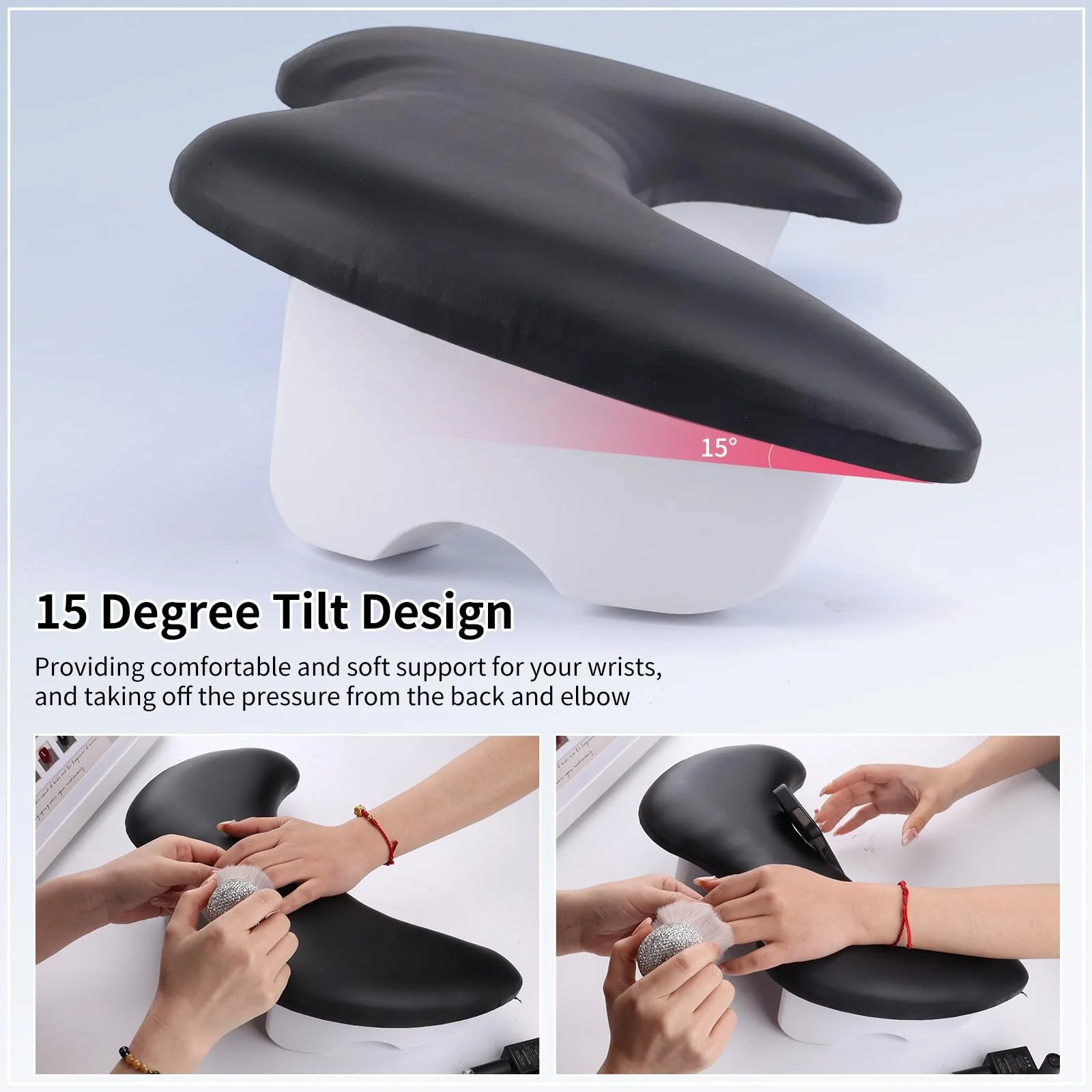 Підставка для рук U-подібна lootaan для манікюру зі знімними кронштейнами, з мікрофібри PU шкіри, чорна, фото №2