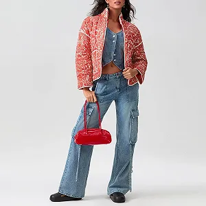 Женская куртка с цветочным принтом, укороченная, легкая, винтажная, этническая, утепленная, осень-зима, с длинными рукавами synthetic.ua - Фото 1