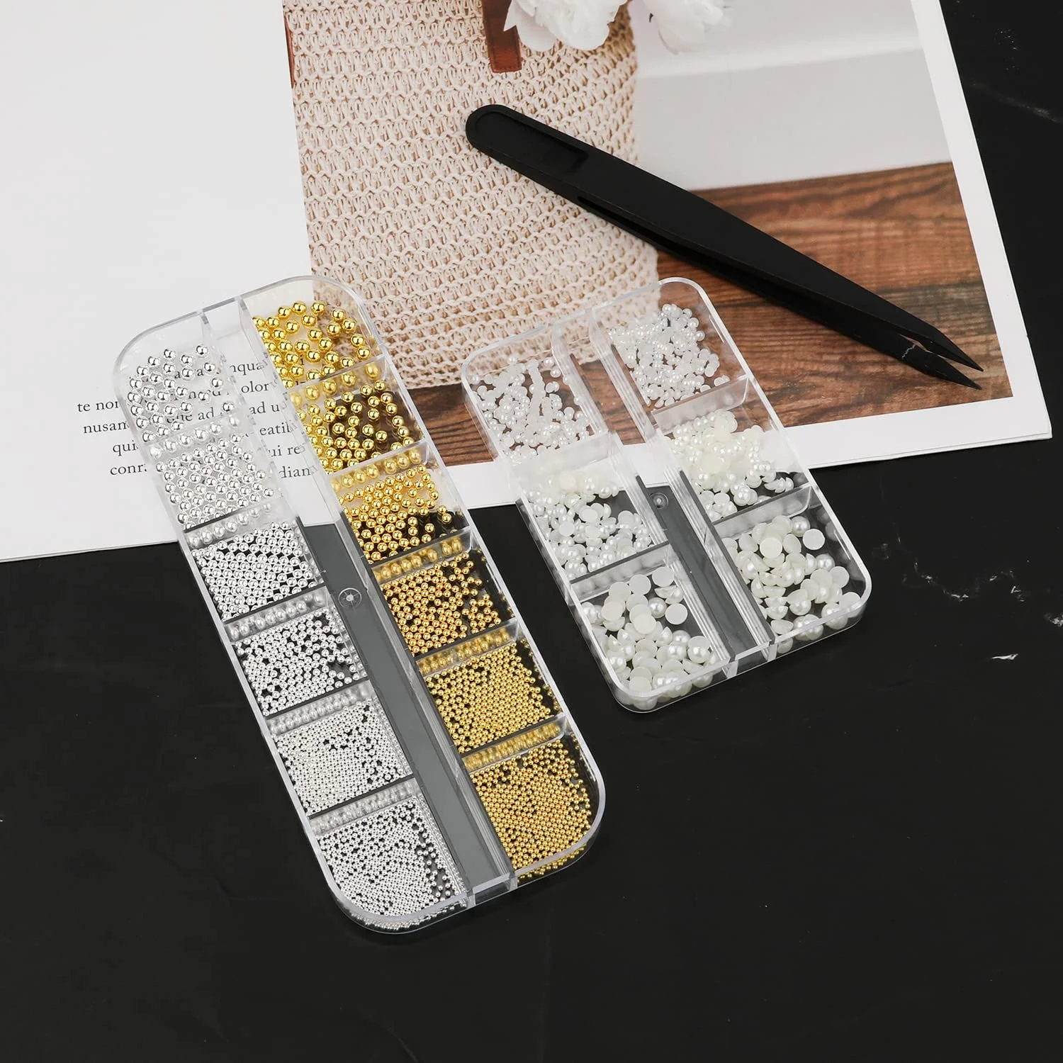 Бусины для дизайна ногтей BOXOB 2 коробки, 0.8 мм 5 мм, полукруглые бусины, плоские бусины для дизайна ногтей для DIY поделок, креативные аксессуары для маникюра (2 стиля), маленькие, фото №3