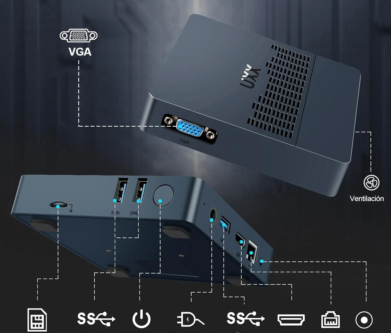 Мини ПК UXX X20 / Intel Celeron N3350 / RAM 6GB / eMMC 64GB / HDMI / LAN / Wi-Fi 5 / Bluetooth 4.2 / Windows 11 / Синій, фото №3 Мини ПК UXX X20 / Intel Celeron N3350 / RAM 6GB / eMMC 64GB / HDMI / LAN / Wi-Fi 5 / Bluetooth 4.2 / Windows 11 / Синій, фото №3