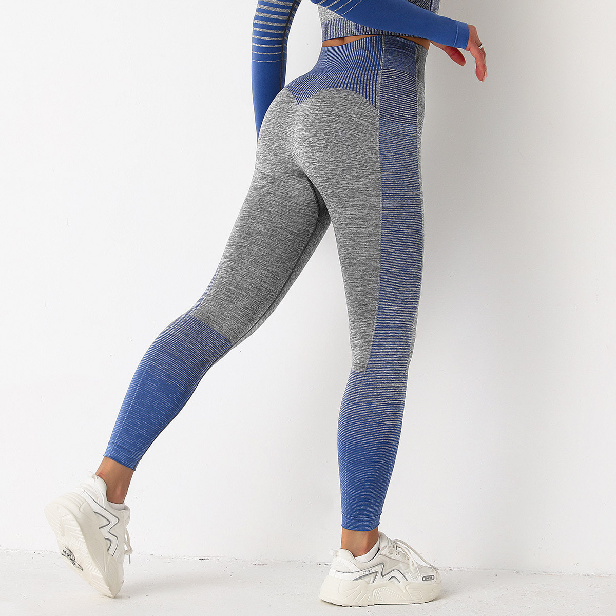 Леггинсы женские спортивные 9645 M серые с синим, фото №3