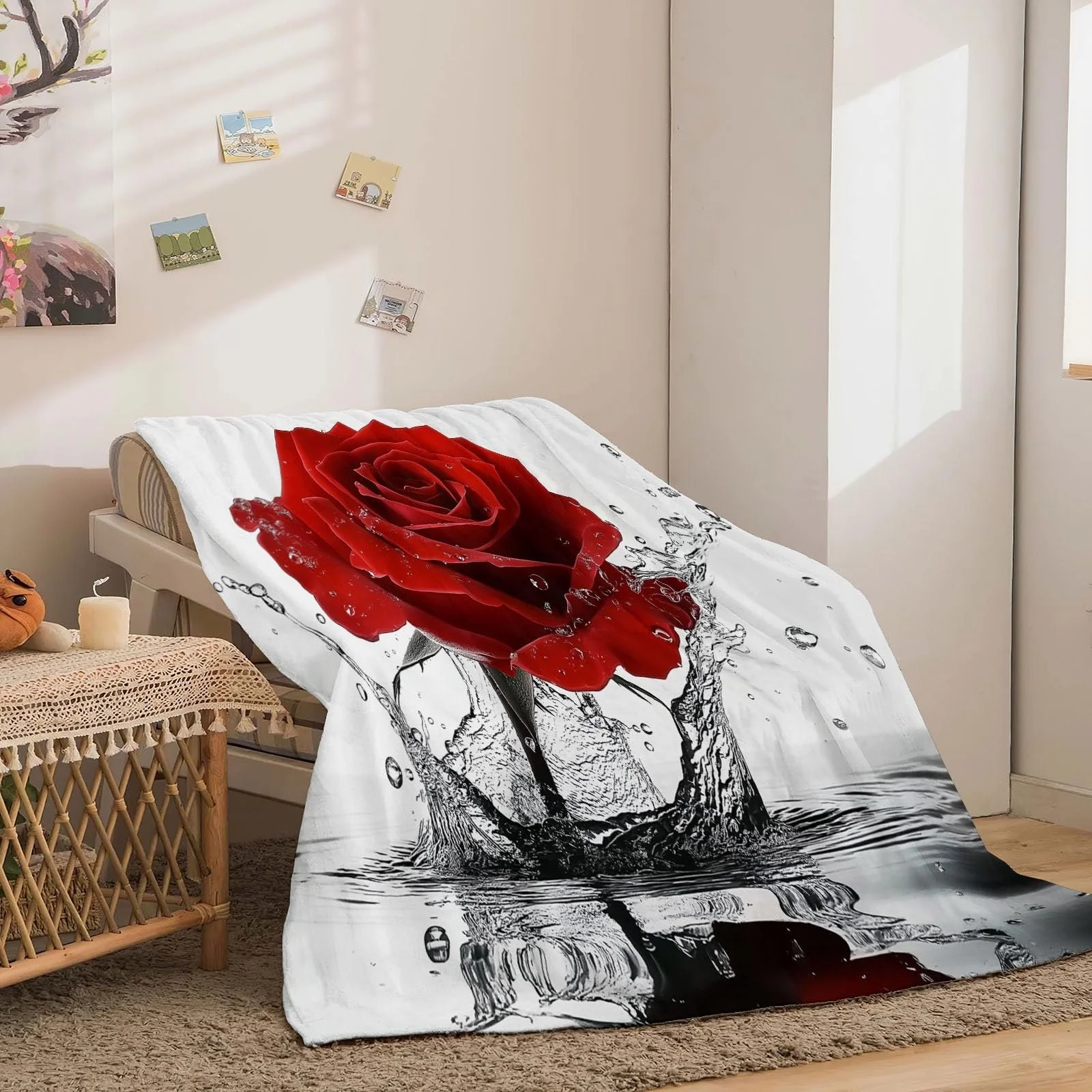 Фланелева Покривало Однотонний малюнок краплі води троянди, червоний, 200 x 200 см, фото №3