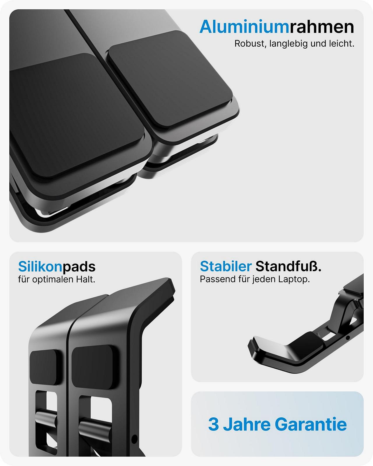 Підставка для ноутбука Voomy, виготовлена з переробленого алюмінію, регульована по висоті, для MacBook, Lenovo, офісних гаджетів, ігрових ноутбуків 15-17+ дюймів, фото №3