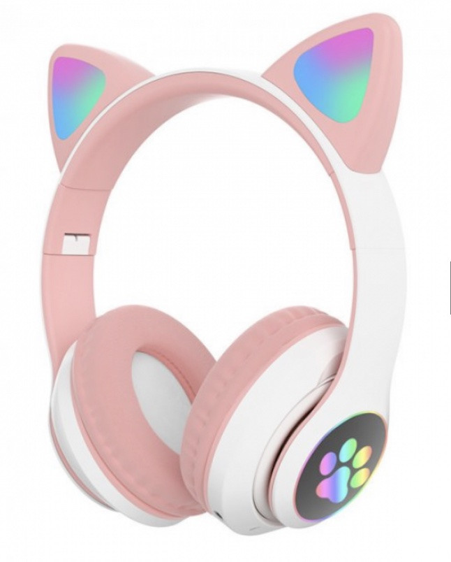 Беспроводные Bluetooth-наушники с ушками и LED подсветкой Cat Ear VZV-24M/8079 Розовые, фото №1