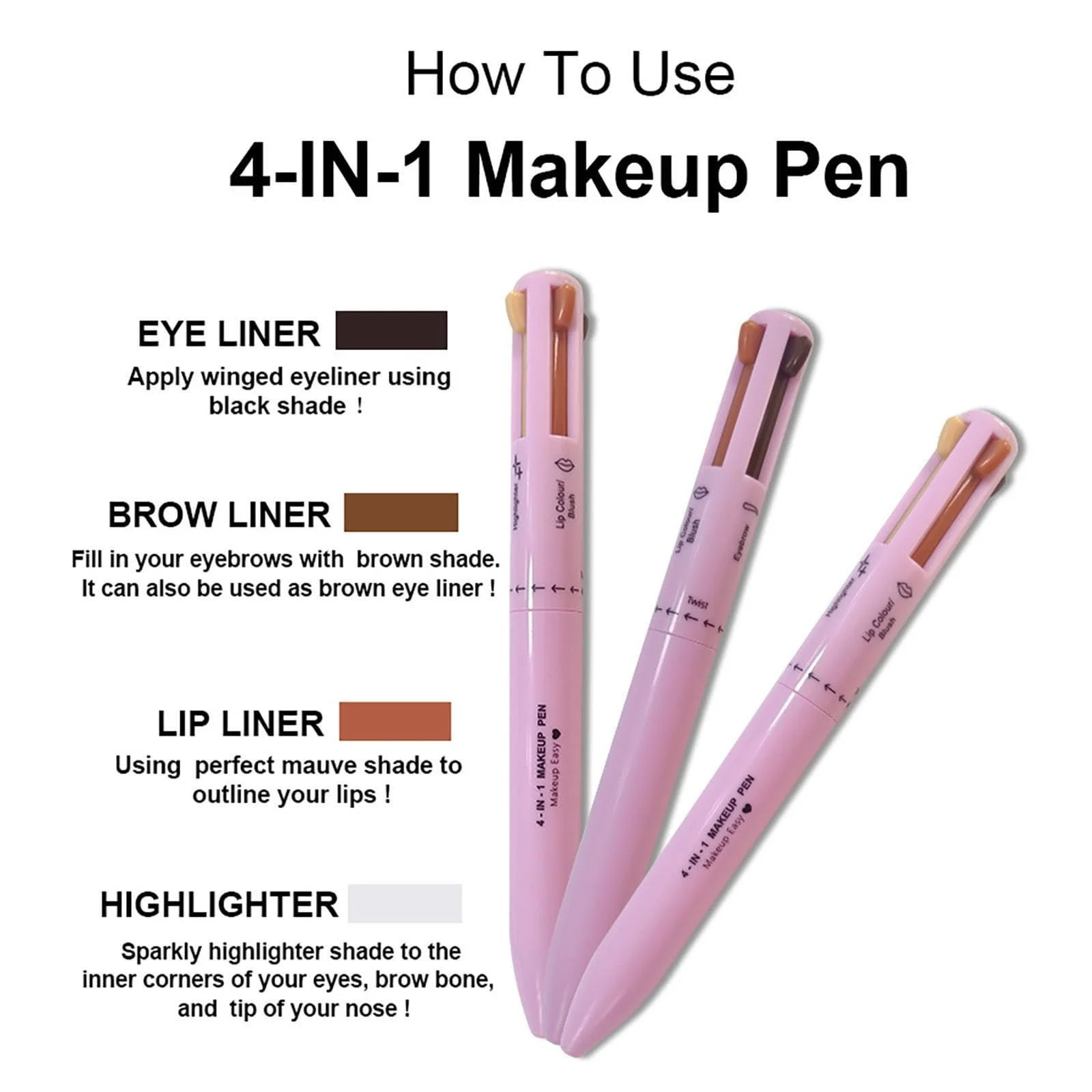 Карандаш для глаз 4-в-1 Многоцелевой 4 Color Multipurpose Beauty Pencil Waterproof Eyebrow Eyeliner Lip Liner Highlighter (C), фото №2