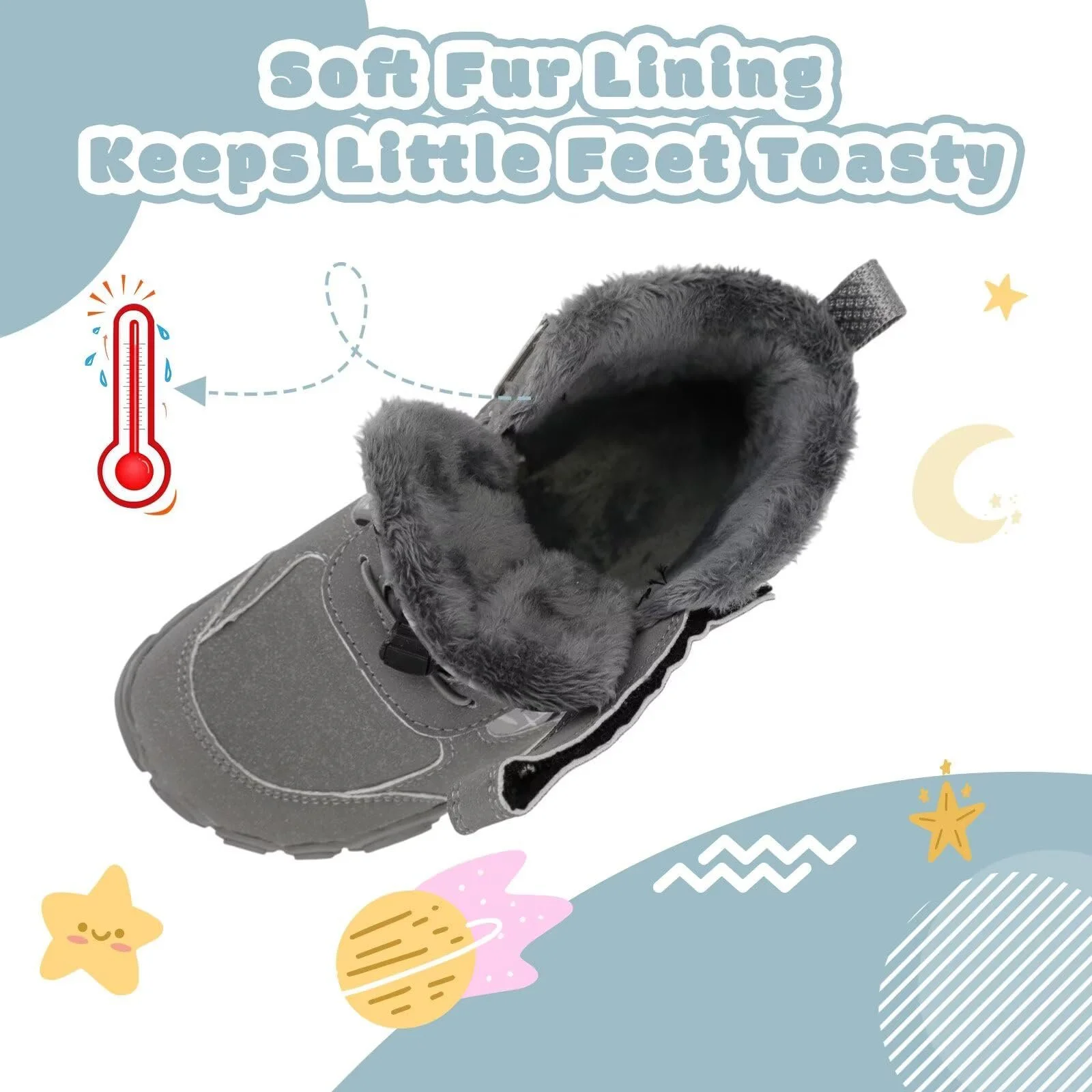 Зимняя обувь босиком Детская теплая зимняя обувь для мальчиков и девочек Легкие нескользящие, фото №4