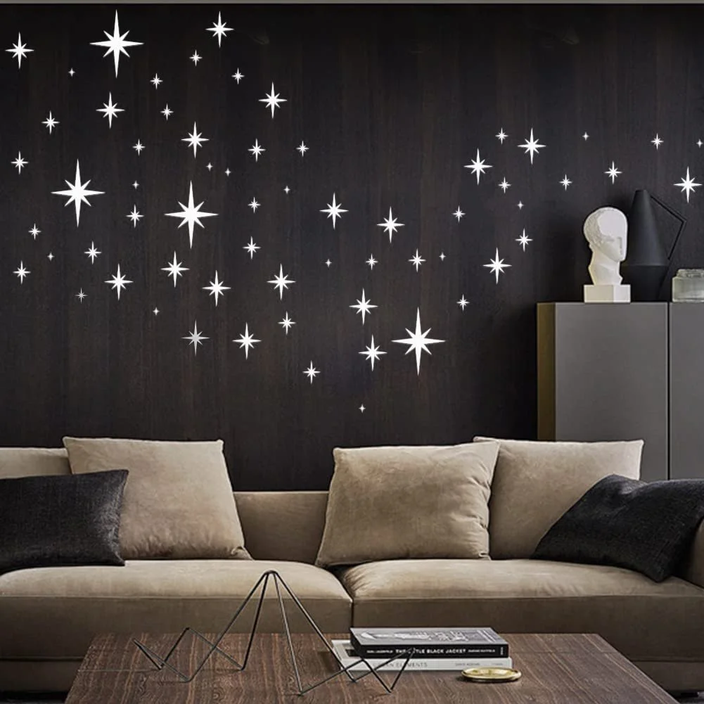Наклейка на стену зеркальная Stars 82 шт. 3D самоклеящаяся серебристая, фото №3