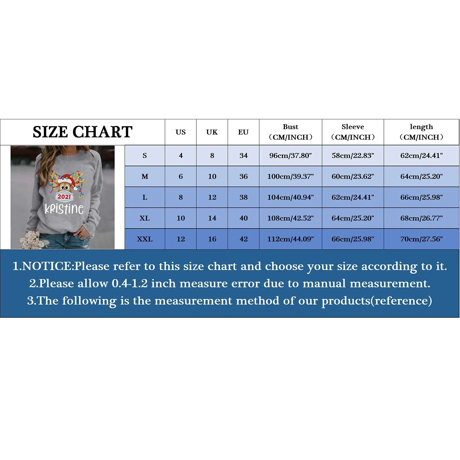 Рождественский свитшот Женский смешной рождественский джемпер Рождественская рубашка с длинными рукавами Рождественская кофта Rudolph Reindeer с круглым вырезом Рождественский топ, фото №4