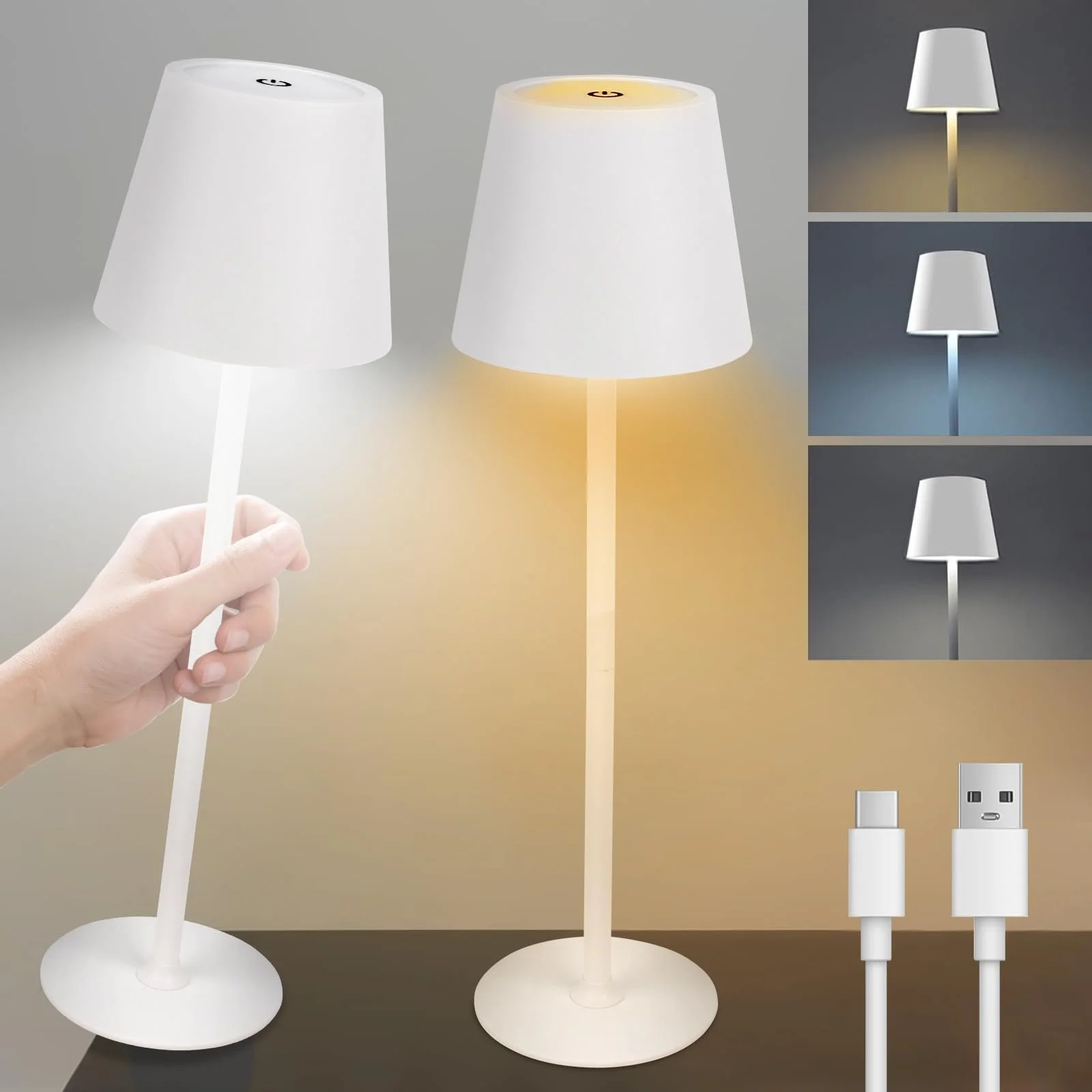 Настільна лампа LED Бездротова Портативна Сенсорна Акумуляторна Бежевий, фото №1