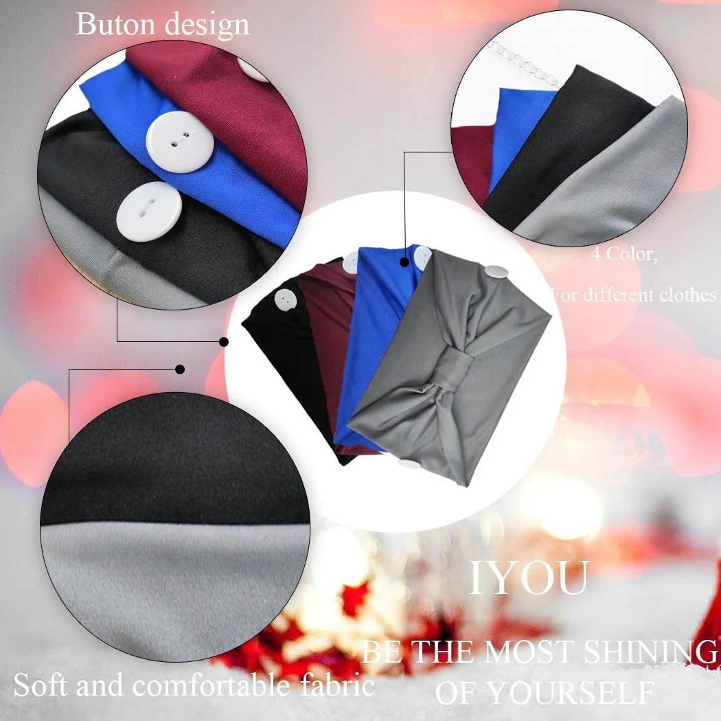 Пов'язка на голову широка з ґудзиками IYOU Спортивна для йоги Чорний (Набір з 4 штук), фото №6 Пов'язка на голову широка з ґудзиками IYOU Спортивна для йоги Чорний (Набір з 4 штук), фото №6