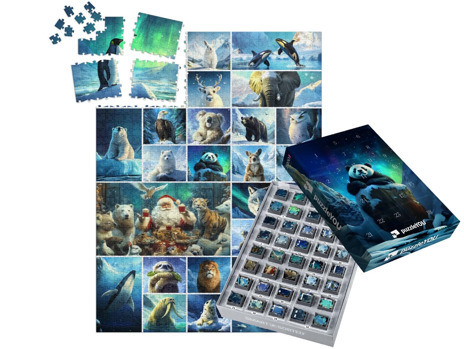 Пазл-адвент-календарь puzzleYOU The Animals on the Way to the North Pole 1000 деталей 64 x 48 см, фото №1 Пазл-адвент-календарь puzzleYOU The Animals on the Way to the North Pole 1000 деталей 64 x 48 см, фото №1