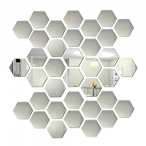 Наклейки на стіну 36 штук Шестикутні дзеркальні плитки 3D Сріблясті - Фото 1