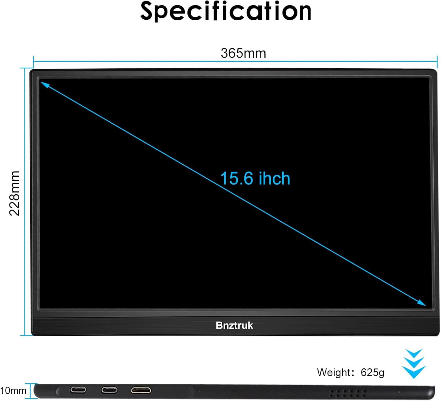 Монітор портативний сенсорний 15.6" Bnztruk Full HD IPS 60 Гц, фото №3