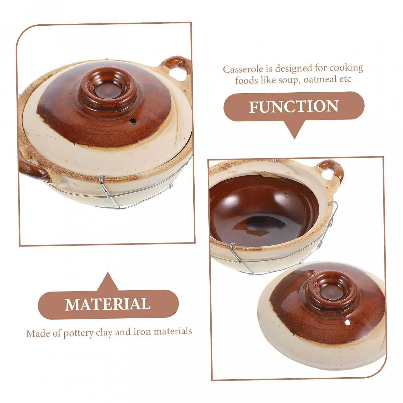 Горшок глиняный 0,5 л с толстой ручкой для плиты для супов и запекания, фото №3