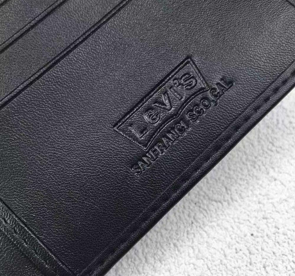 Чоловічий подарунковий набір шкірний кишені і пояс з натуральної шкіри чорний Левіс, фото №7