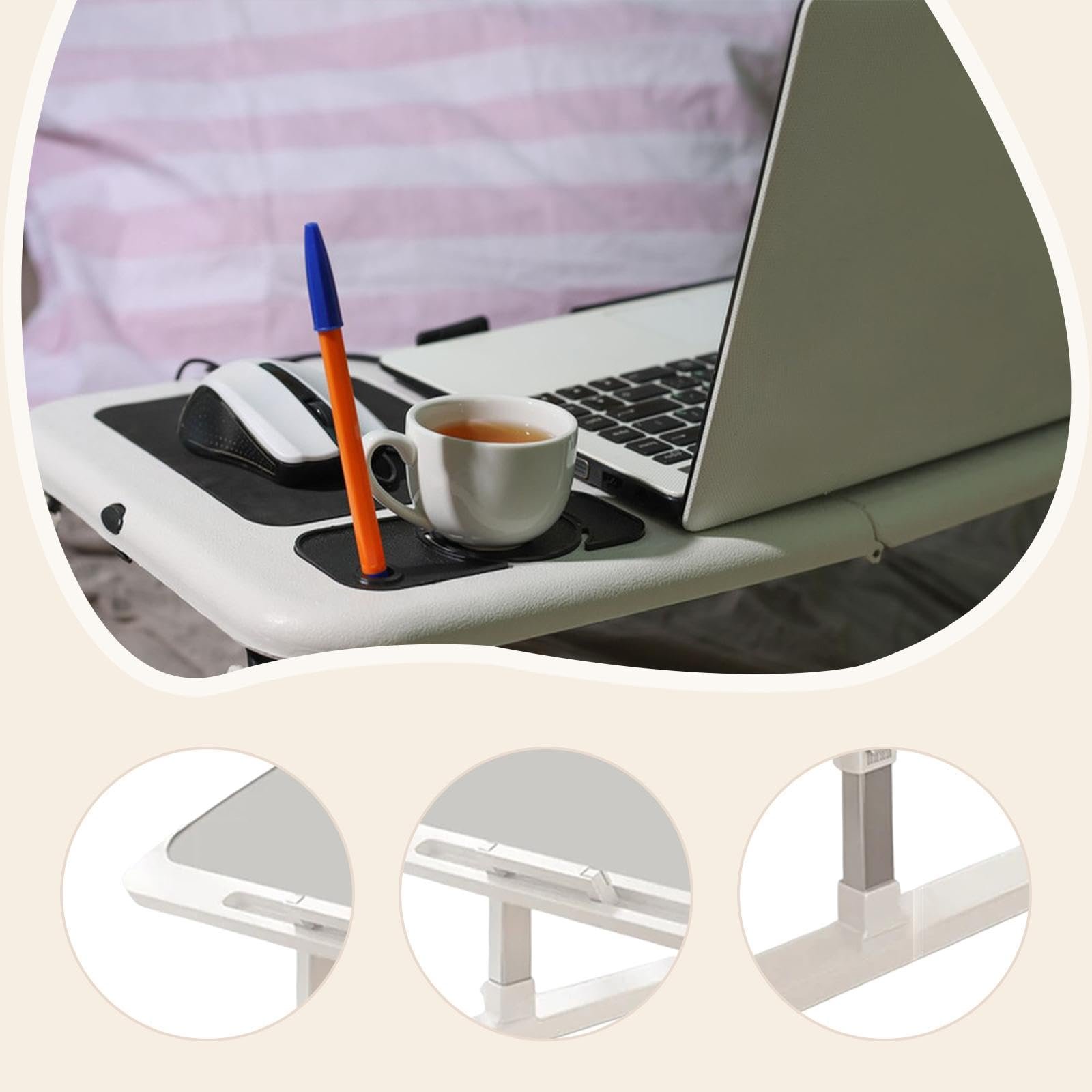 Раскладной столик для ноутбука, поднос для кровати, подставка для ноутбука, прочный, регулируемый по высоте, для балкона, чайной комнаты, рисования, серый стиль B, фото №5