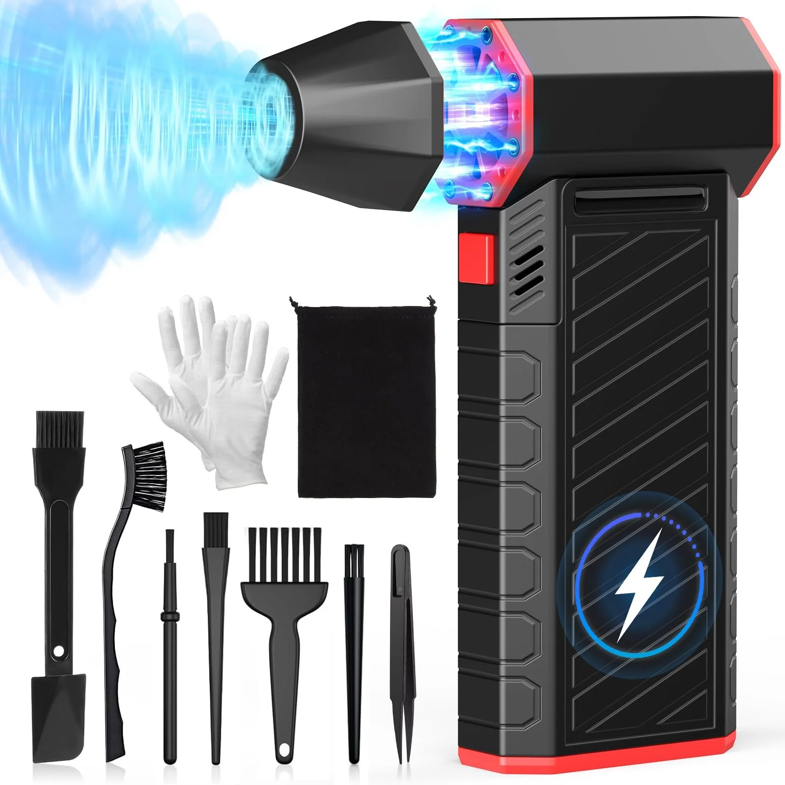 Электрическая воздуходувка 10 в 1 3 скорости 150,000 RPM 7500 mAh LED, фото №1