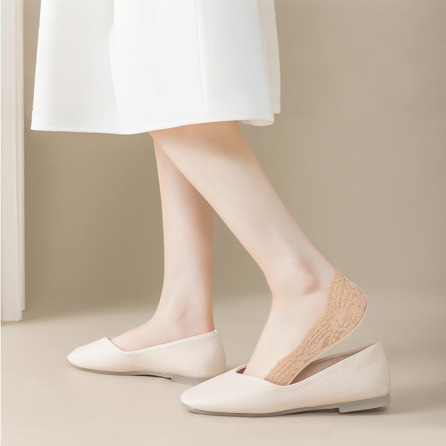 Женские носки-невидимки Кружевные 6 пар - Черный + Натуральный, фото №6