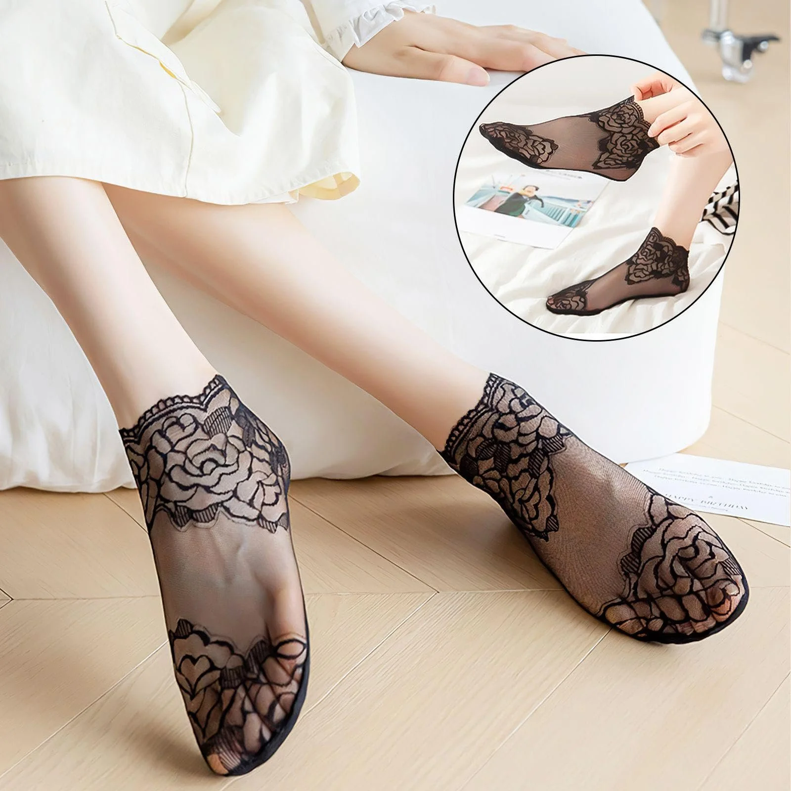 Носки Кружевные с Цветочным Узором Нескользящие 10 пар, фото №4