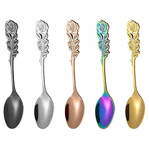 Десертна ложка Кавова ложка з витонченою прикрасою троянди 5 штук - Фото 1