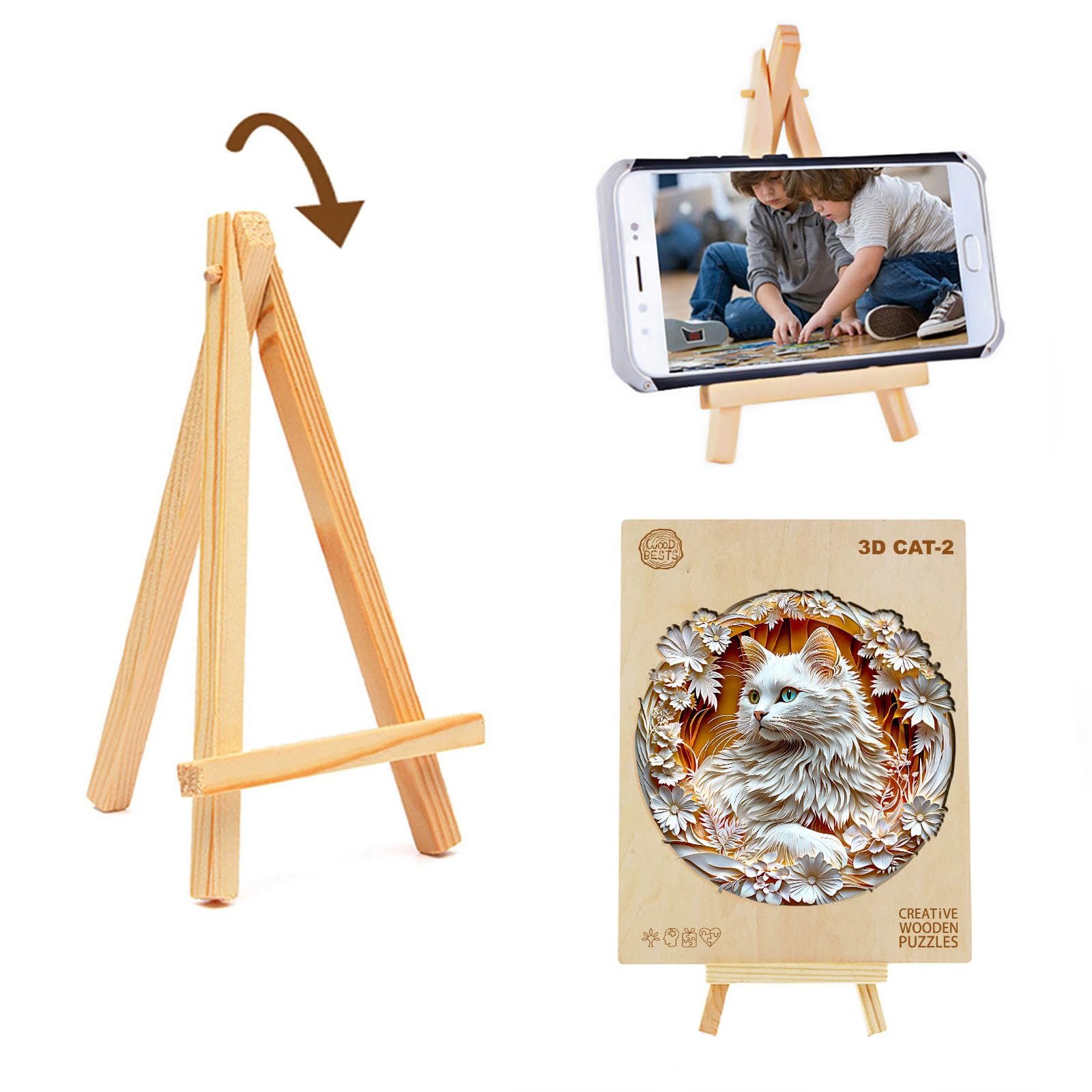 Пазл дерев'яний 3D Visual Effect Cat з подарунковою коробкою, 34 x 33.7 см, 300 елементів, фото №4