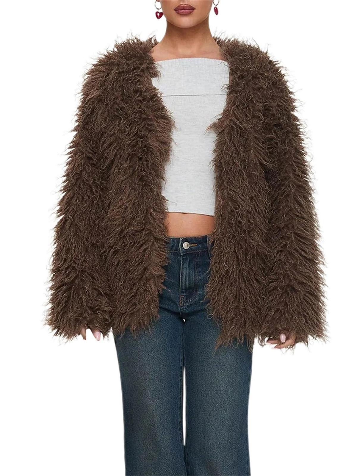 Жіноча куртка зі штучного хутра SANSIWU з кишенями, фото №1