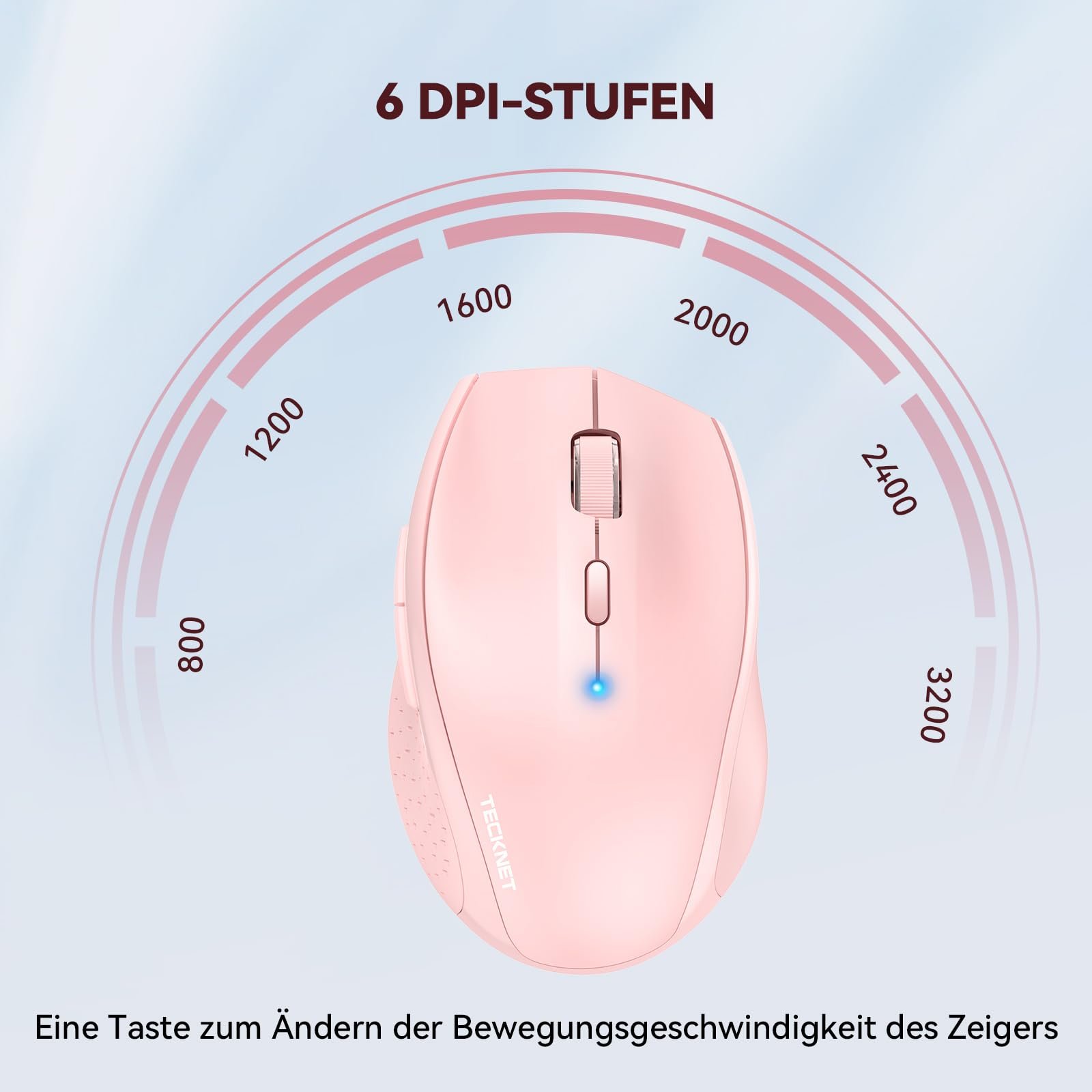 Миша Bluetooth TECKNET Бездротова 3200 DPI 6 рівнів DPI Рожевий, фото №2