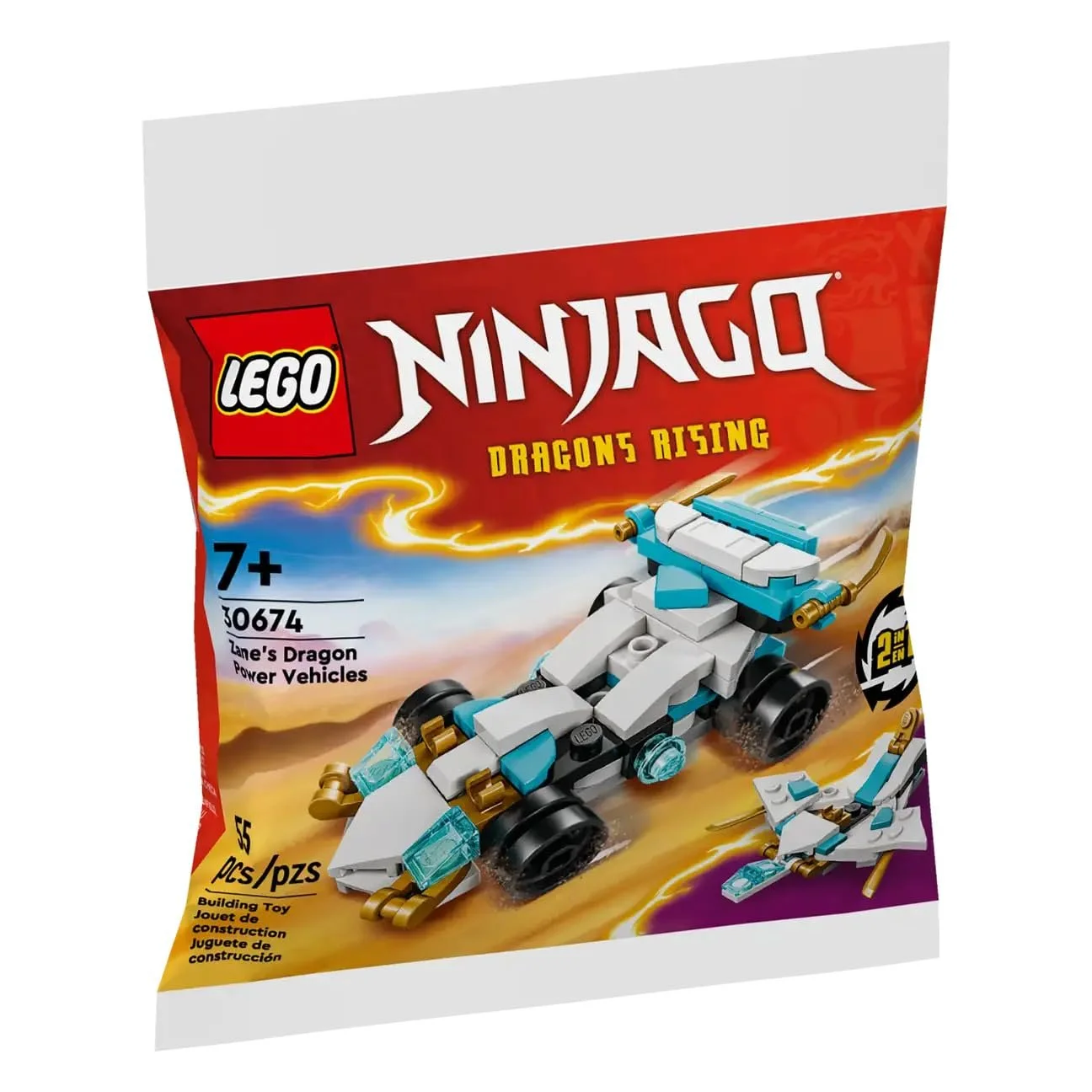 LEGO Ninjago Транспортное средство с силой дракона Зейна 30674 Полибег, 55 деталей, Конструктор 2-в-1, Коллекция Dragons Rising, STEM-игрушка для детей от 7 лет, фото №1 LEGO Ninjago Транспортное средство с силой дракона Зейна 30674 Полибег, 55 деталей, Конструктор 2-в-1, Коллекция Dragons Rising, STEM-игрушка для детей от 7 лет, фото №1