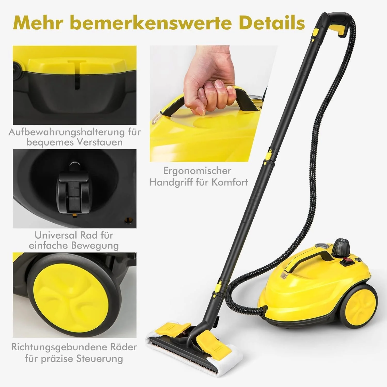 Пароочисник FANTASK 2000 W 5 бар 1.8 л Жовтий, фото №3