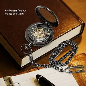 Механические карманные часы YUYTE с римским циферблатом, Винтажные часы с двойным корпусом, Механические карманные часы с ручным заводом, Скелетон с цепочкой, Винтаж synthetic.ua - Фото 1