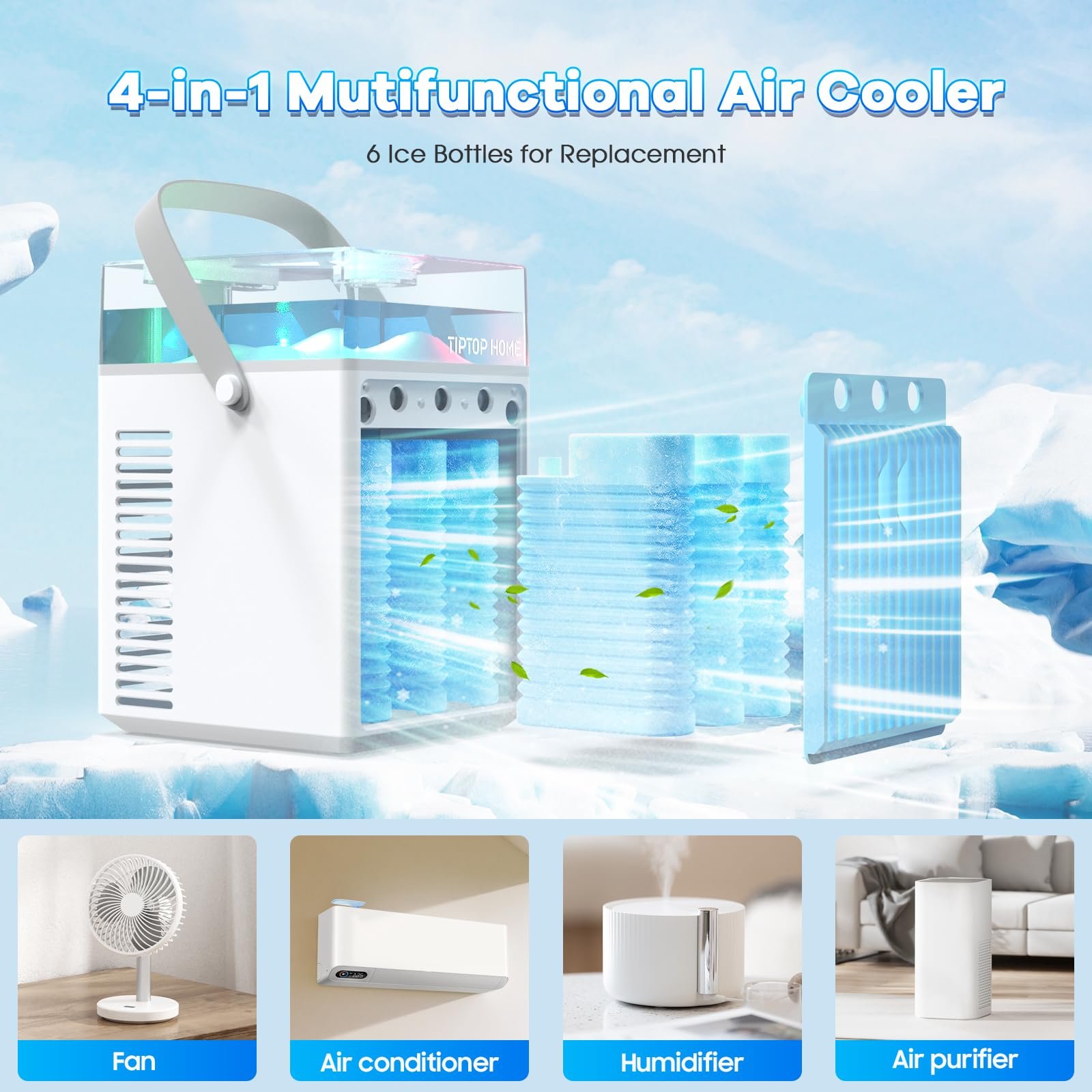 Мобільний кондиціонер 5-in-1 Portable Mini without Exhaust Hose with Spray and Night Light, фото №2