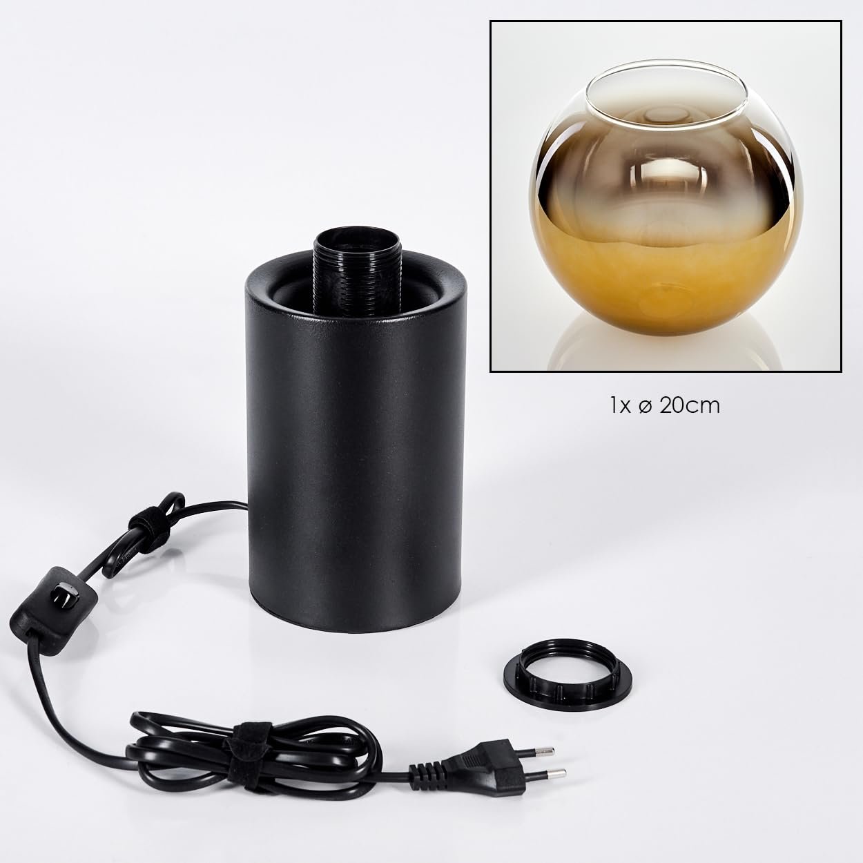 Настільна лампа HOFSTEIN Koyoto Метал/Скло E27 20 см Black/Gold/Clear, фото №5