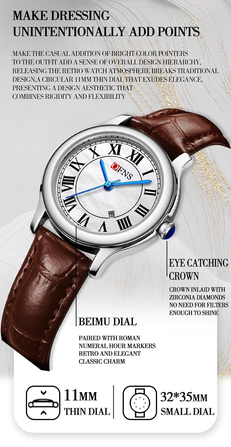 Женские Кварцевые Часы Forrader Classic Business, Ремешок из нержавеющей стали, Натуральная Кожа, Элегантные Римские Цифры, Календарь, фото №7