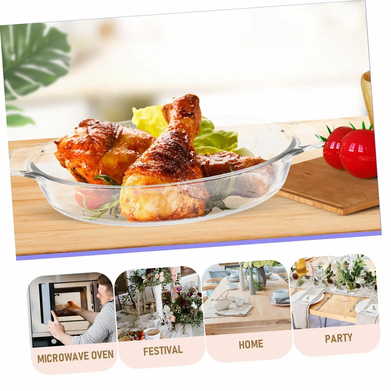 Форма для запекания стеклянная овальная с двумя ручками термостойкая, фото №4 Форма для запекания стеклянная овальная с двумя ручками термостойкая, фото №4