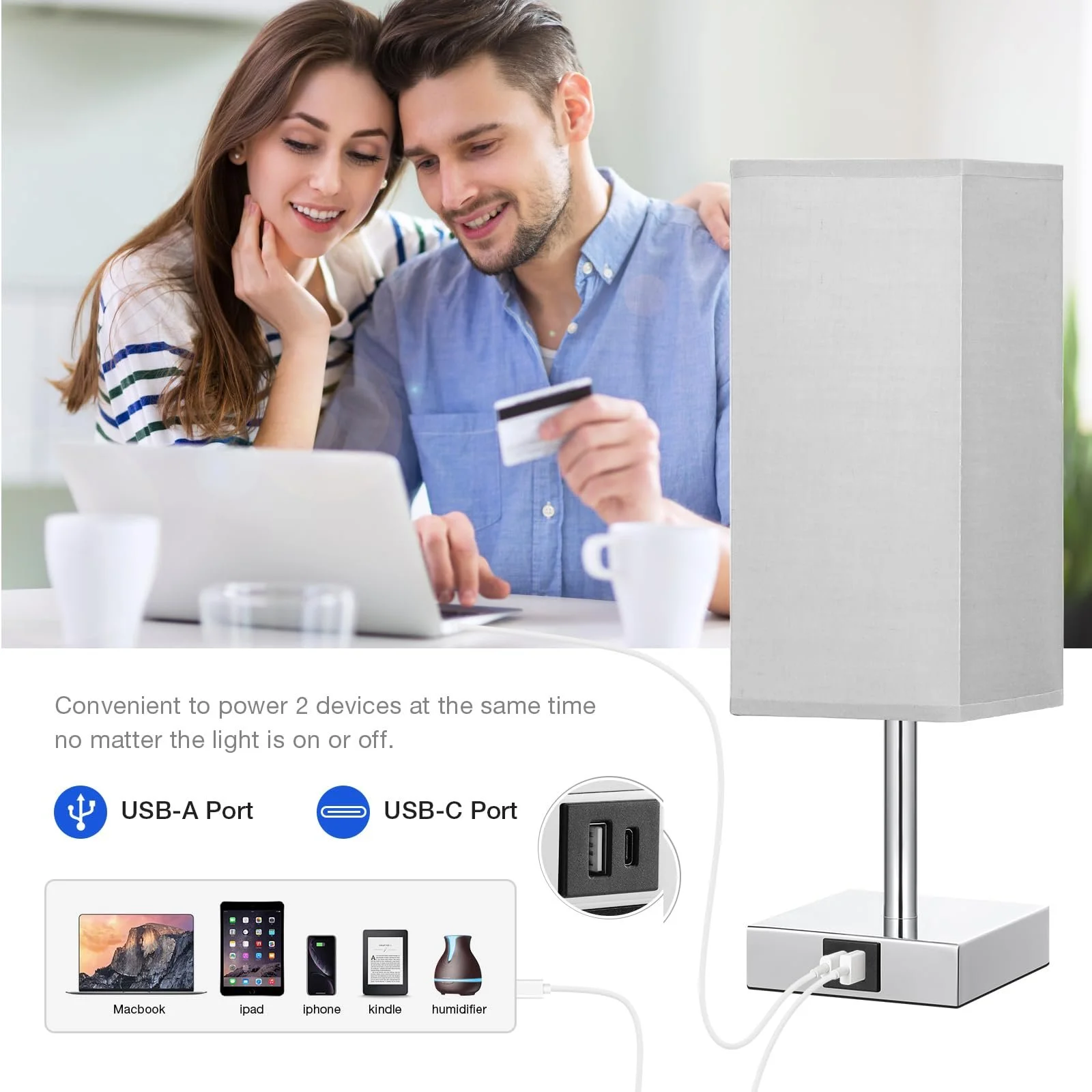 Настільна лампа Kakanuo Bedside Lamp Сенсорна Регульована USB A+C E27 Сіра, фото №3