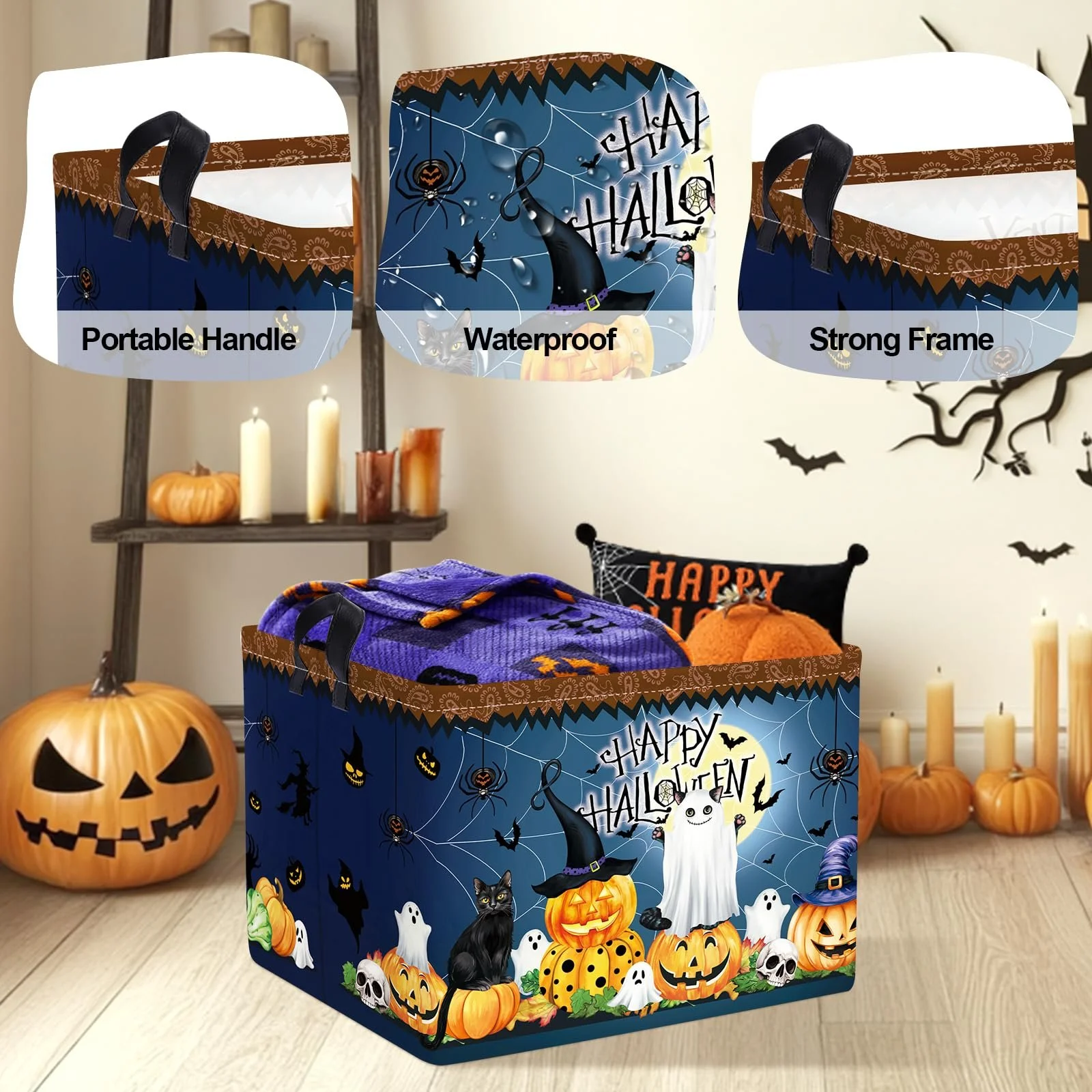 Корзина HUUMONSS для хранения вещей на Хэллоуин Привидение Летучая мышь Тыква Складная, фото №4 Корзина HUUMONSS для хранения вещей на Хэллоуин Привидение Летучая мышь Тыква Складная, фото №4