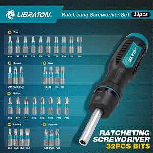Набір реверсивних викруток LIBRATON 33 в 1 магнітний з бітами PH/SL/PZ/Torx/Hex/SQ synthetic.ua - Фото 1