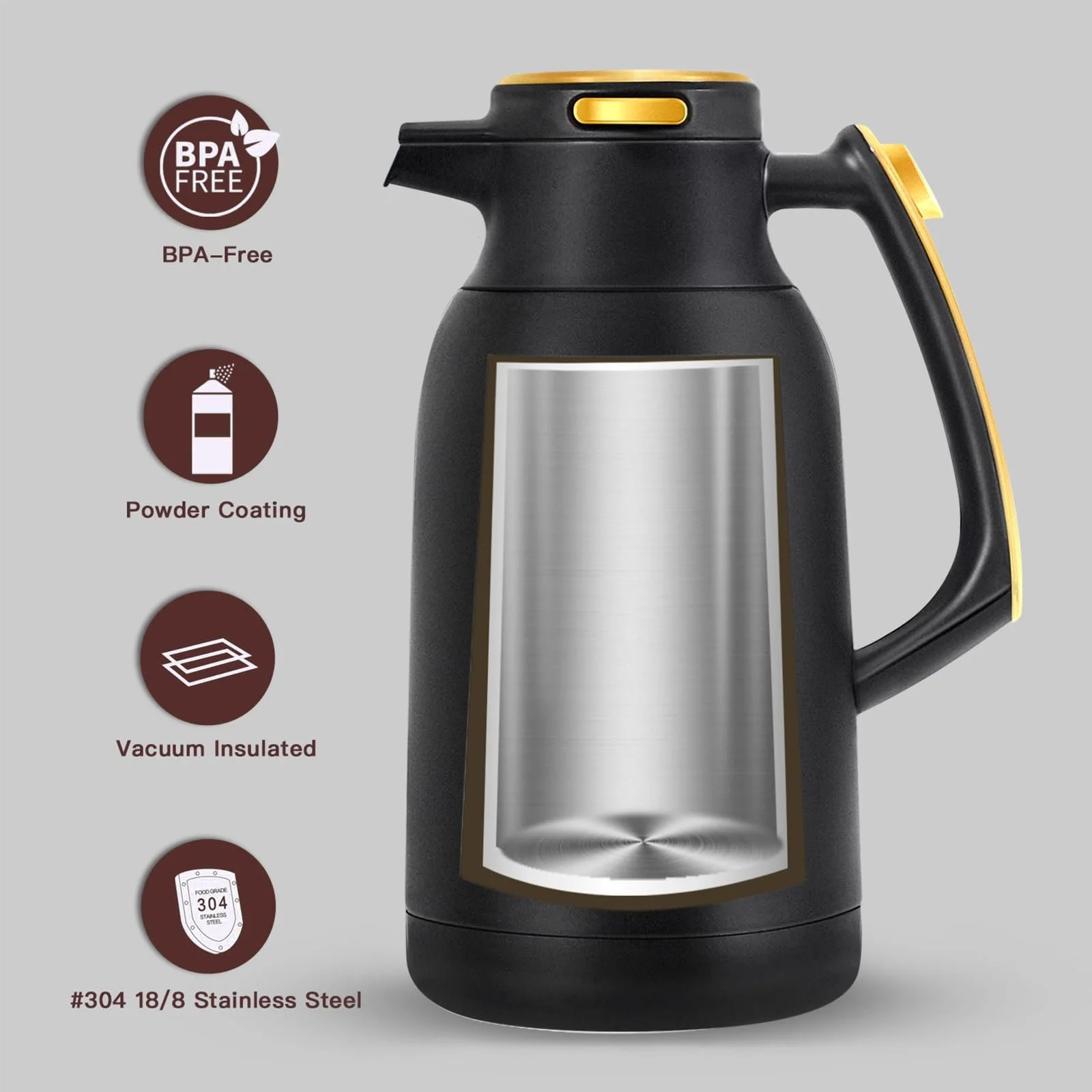 Термос-кавник 2 літри, Нержавіюча сталь, Ізольований для кави, Термічна двостінна вакуумна ізоляція, фото №5 Термос-кавник 2 літри, Нержавіюча сталь, Ізольований для кави, Термічна двостінна вакуумна ізоляція, фото №5