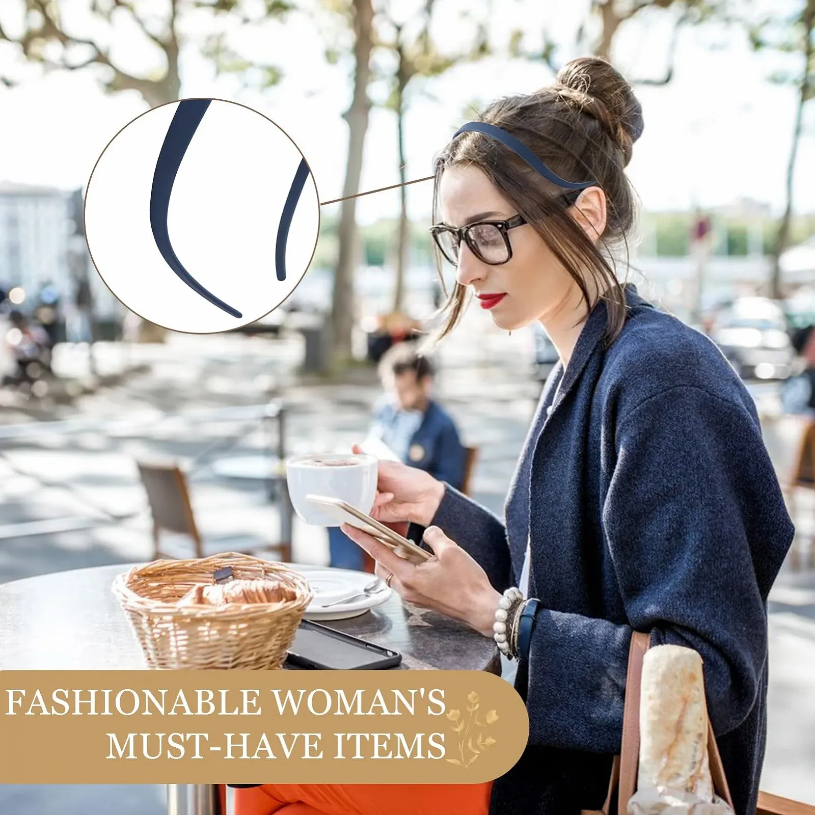 Обруч для волосся Зигзаг Чорний, Бежевий, Хакі, Синій, 4 шт, фото №4