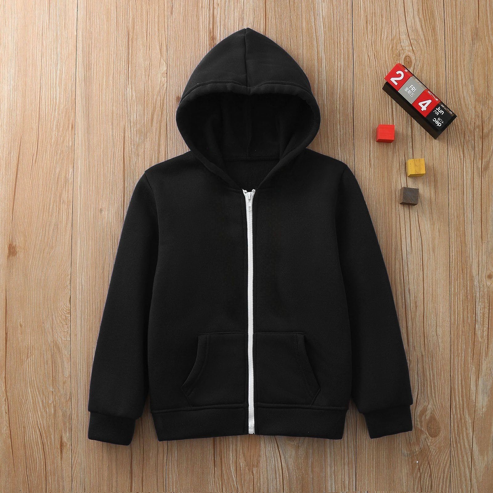 Спортивная куртка Generisch для мальчиков и девочек, однотонная, на молнии, подростковая, с капюшоном, на шнурках, с длинными рукавами, фото №2