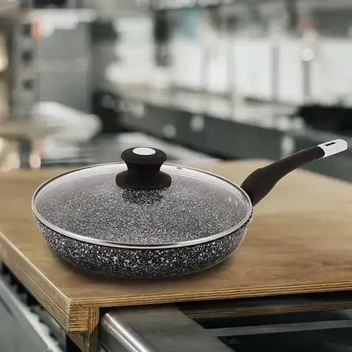 Сковорода с крышкой 18 см светлый гранит UNIQUE UN-5112 Антипригарная Гранитная, фото №3 Сковорода с крышкой 18 см светлый гранит UNIQUE UN-5112 Антипригарная Гранитная, фото №3