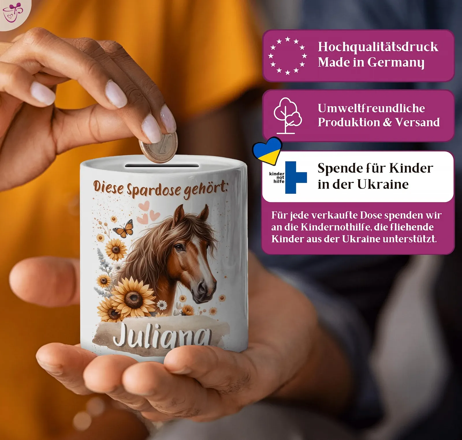 Скарбничка керамічна Кінська персоналізована для дівчаток, фото №3