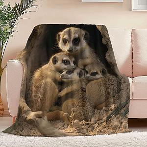 Плед Мягкий и теплый 3D Фотография природы Животное Суррикат 130 x 150 см Коричневый - Фото 1