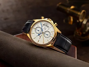 Мужские часы-хронограф Kronsegler Genius Scriptor Temporis Позолоченные Белые synthetic.ua - Фото 1