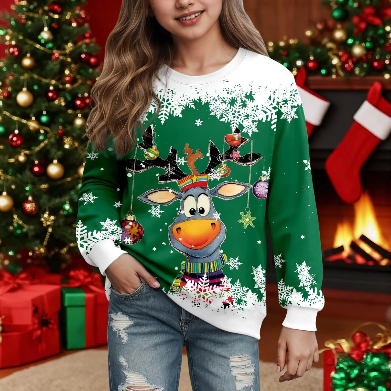 Рождественский джемпер для девочек Merry Christmas, рождественский свитшот, смешной рождественский джемпер, рождественский джемпер для отдыха с круглым вырезом, рождественский джемпер с длинными рукавами и рождественским мотивом, фото №2