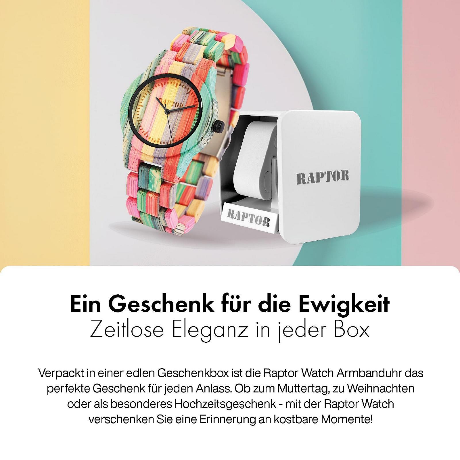 Женские деревянные часы Raptor Raina RA10188, бамбуковые, аналоговые, кварцевые, разноцветные, современные, фото №6