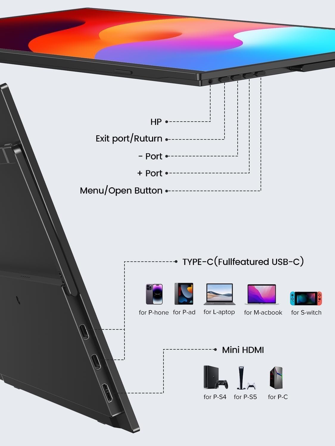 Монитор портативный 15.6" UPERFECT Full HD IPS 60 Гц, фото №8